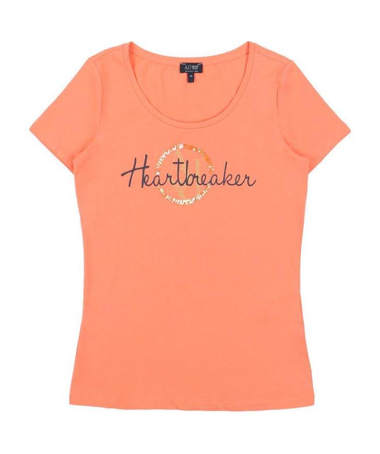 Shop Armani Jeans T-shirt With Round Neck And Short Sleeves In Pink