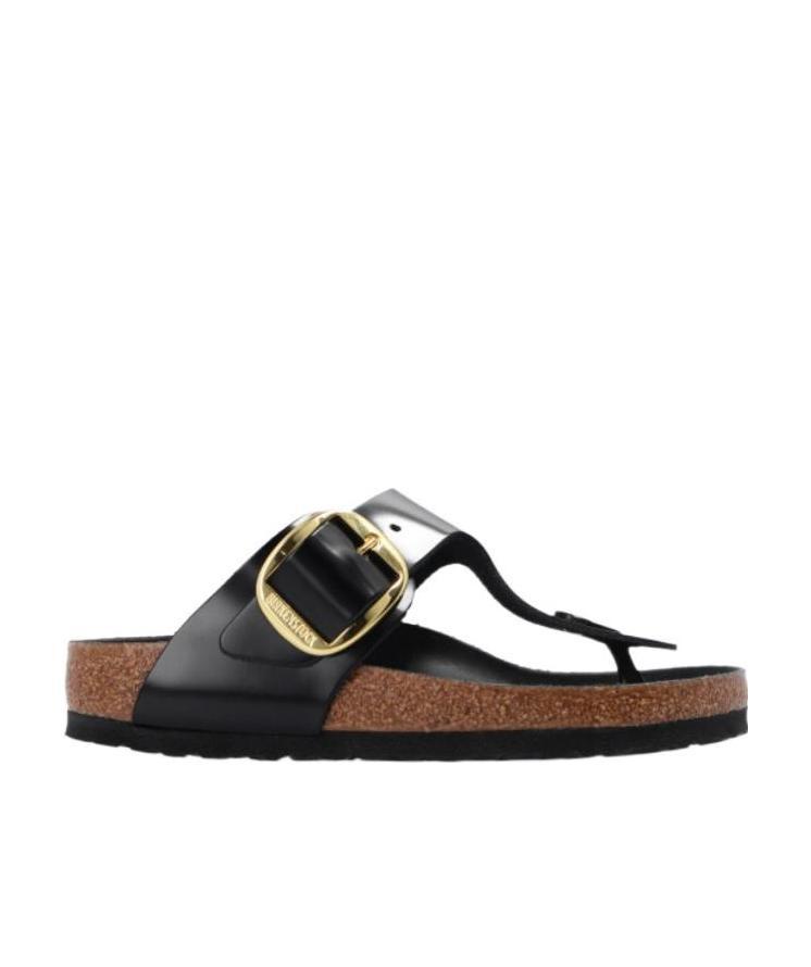 Birkenstock Gizeh Big Buckle High-shine Black Leather Toe Post Sandals