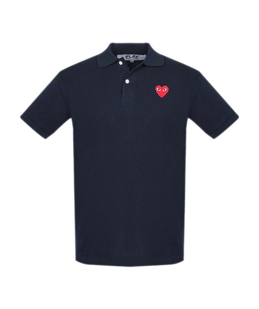 Comme Des Garçons Heart-patch Cotton Polo Shirt In Black