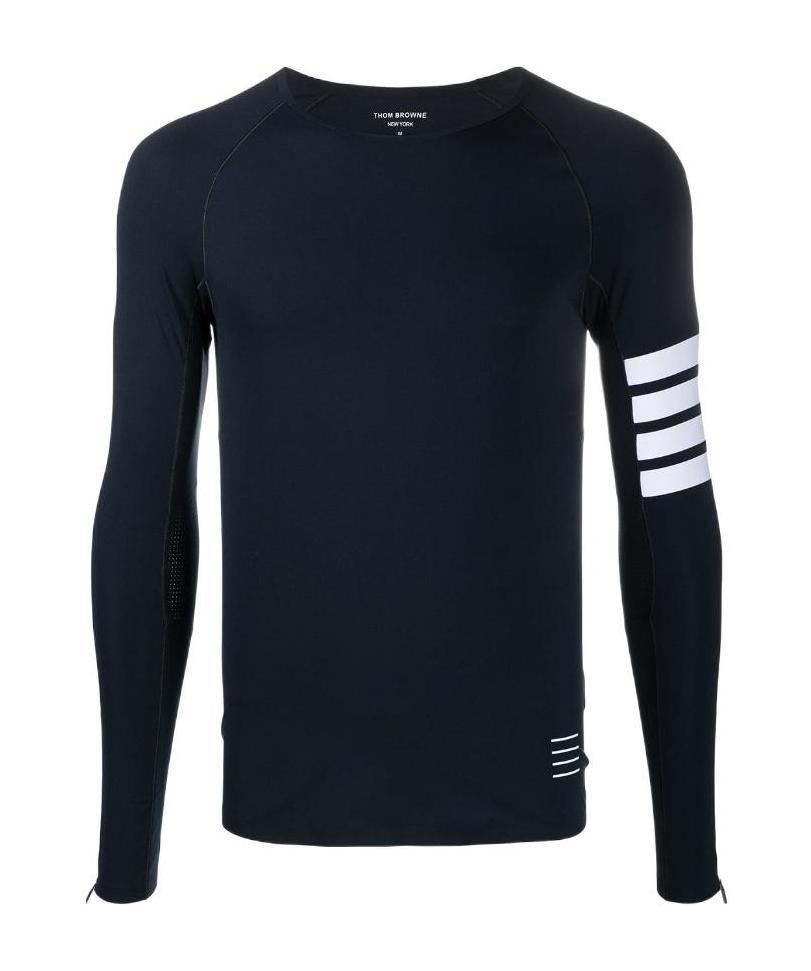 Thom Browne Navy Cotton 4-bar Long Sleeve T-shirt In Black