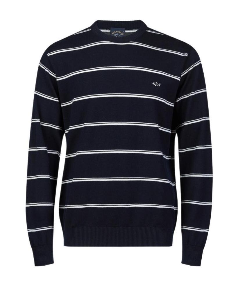 PAUL & SHARK NAVY BLUE ROUND-NECK STRIPED PULLOVER