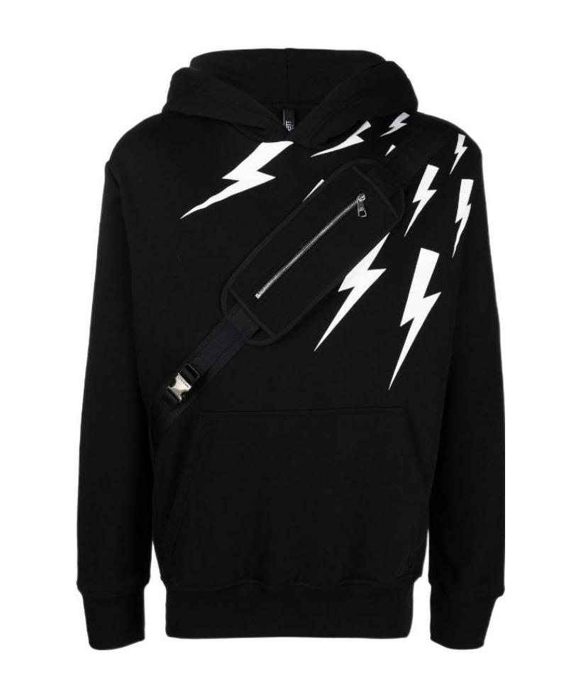 Neil Barrett Thunderbolt Pouch Pocket Hoodie In Black