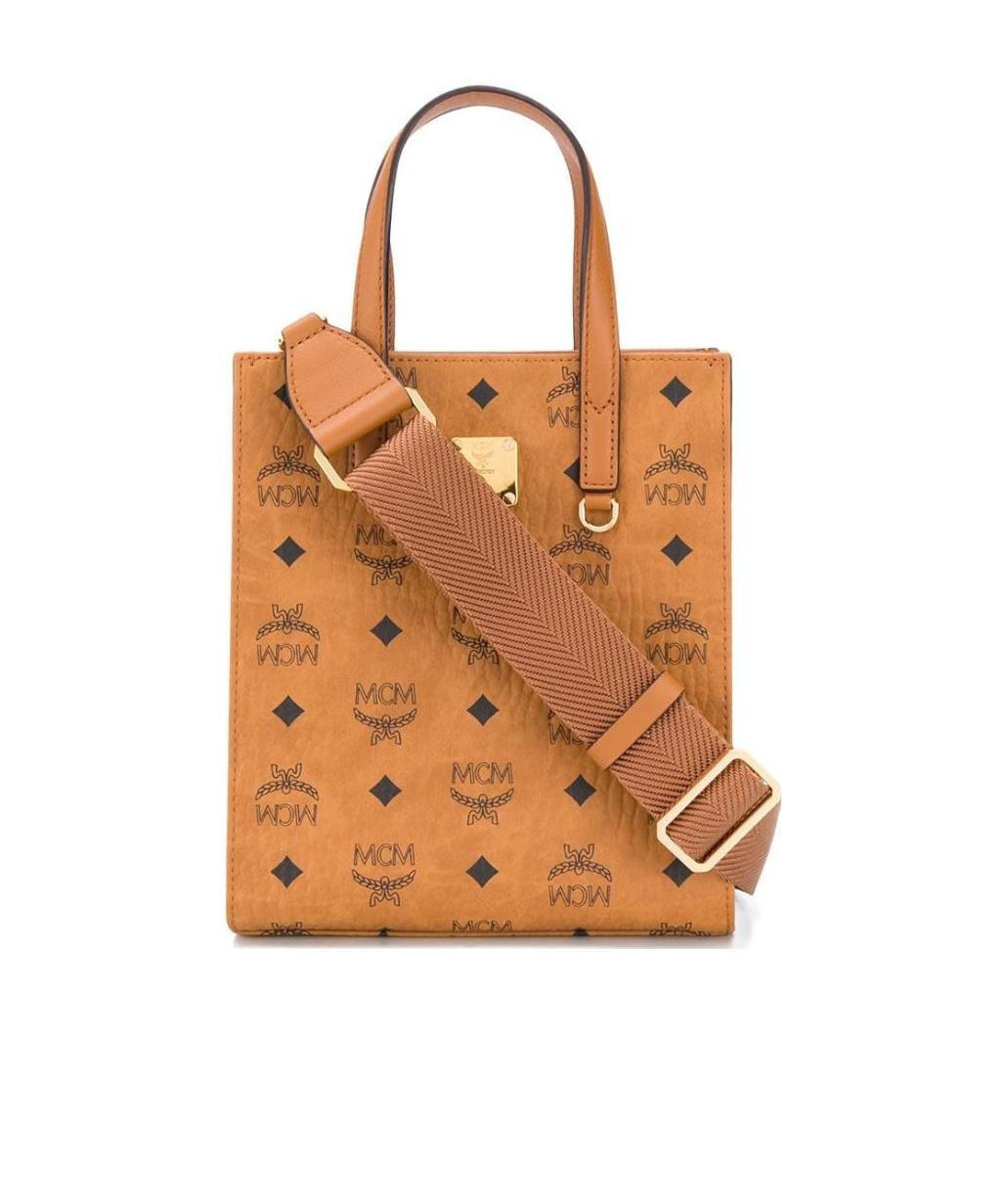 Mcm Women Printed Canvas Small Aren Shopping Bag In Brown
