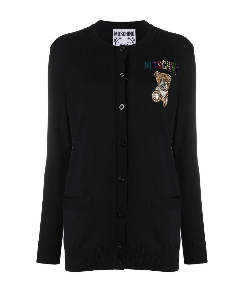 Moschino Teddy Bear Knitted Cardigan In Black