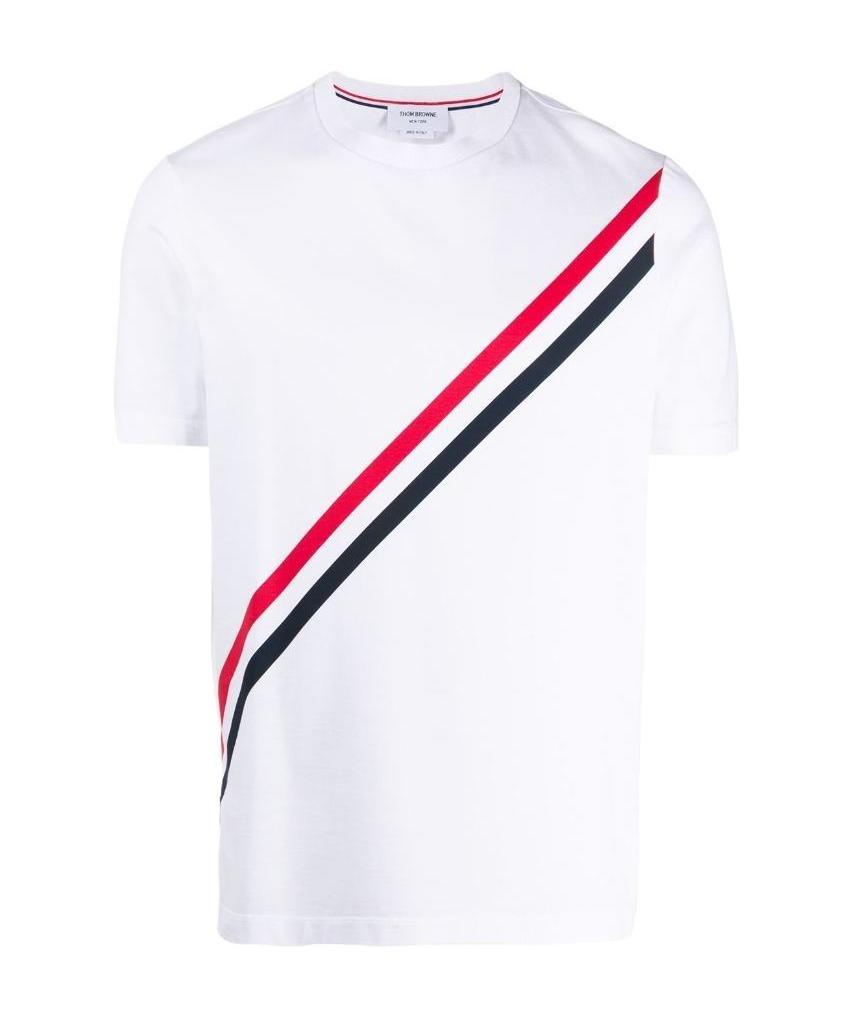 Thom Browne Printed Rwb Stripe Cotton Jersey T-shirt In White