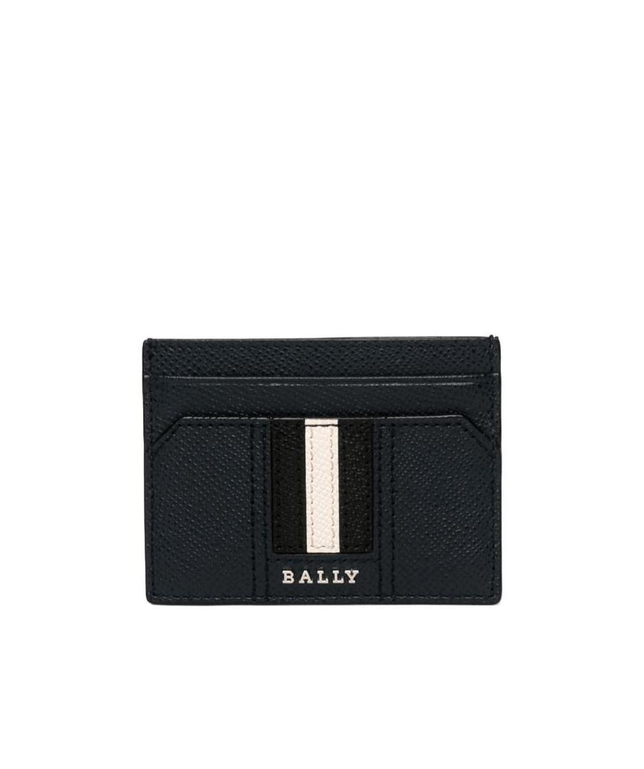 Bally Navy Blue Textured Leather Stripe Clip In Black