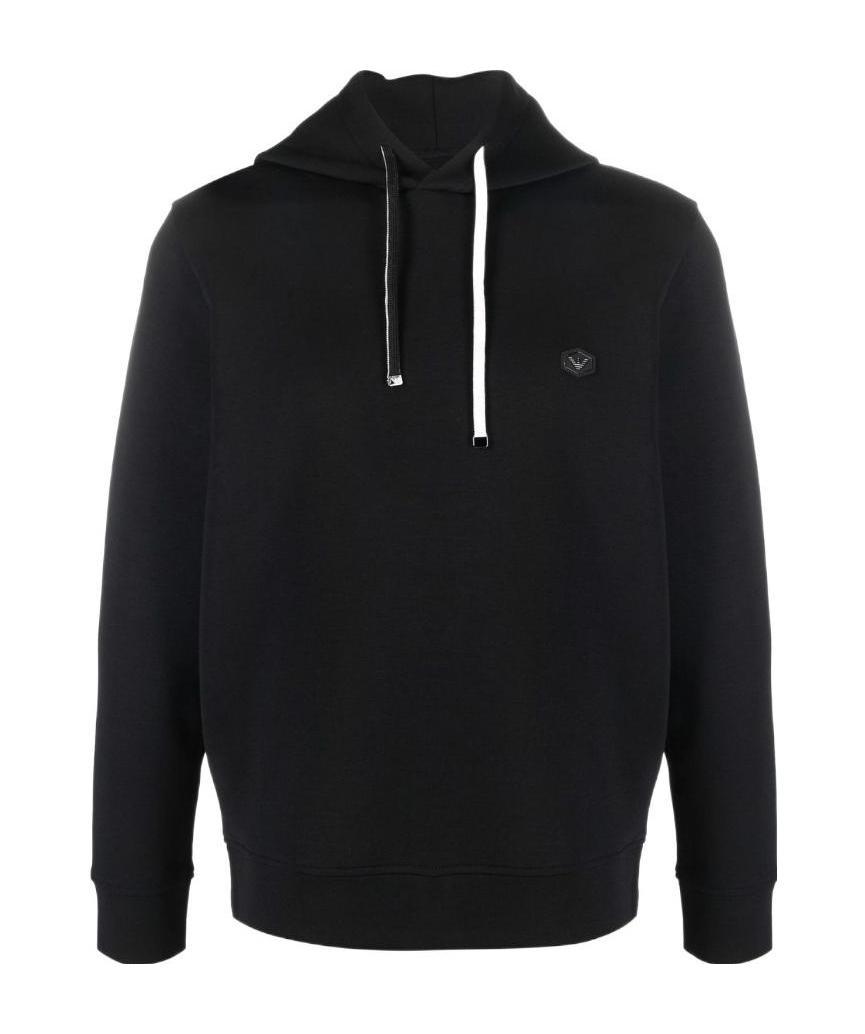 Emporio Armani Logo Patch Long-sleeved Hoodie In Black