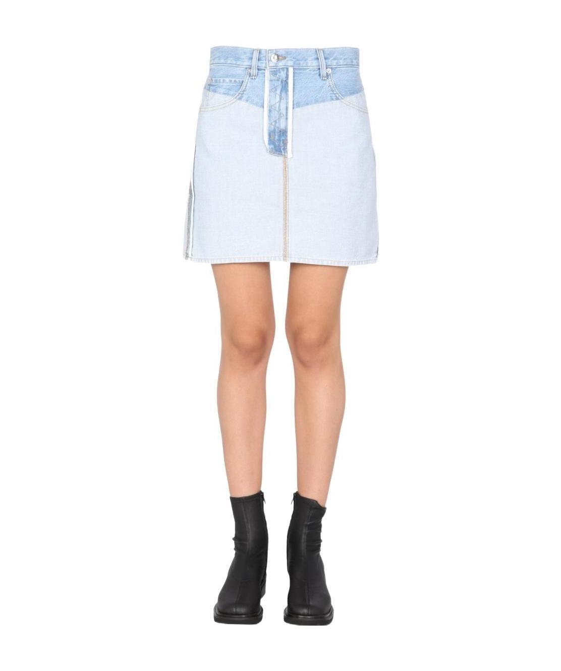 Helmut Lang Inside Out Denim Mini Skirt In White