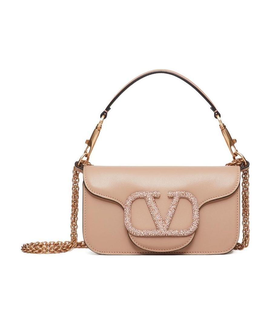 Valentino Loco Small Vlogo Lambskin Shoulder Bag In Nude