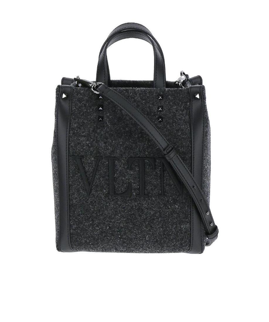 Valentino Logo Fabric Handbag In Black