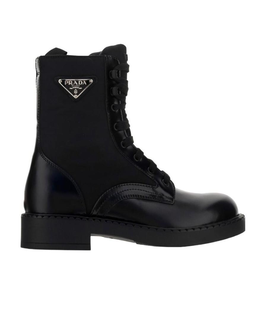 Prada Lace-up Leather Combat Boots In Black