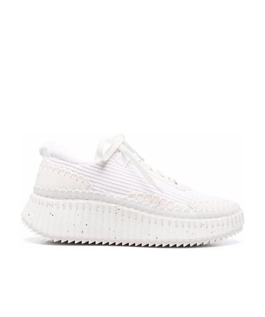 Chloé Chloe Nama Mix Material Low-top Sneakers In White