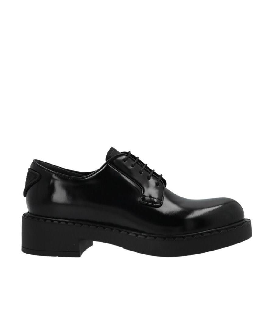 Prada Smooth Leather Logo Derby Shoes In Black