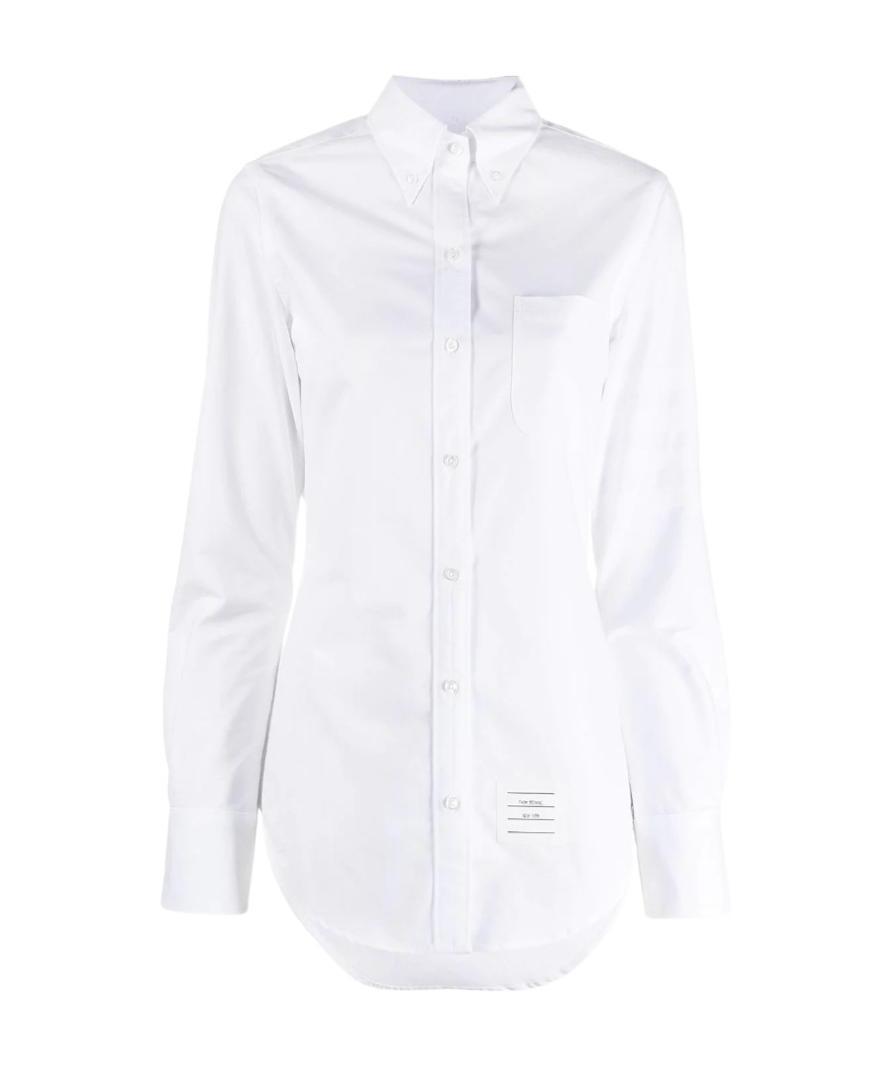 Thom Browne Logo-patch Buttoned Shirt In White