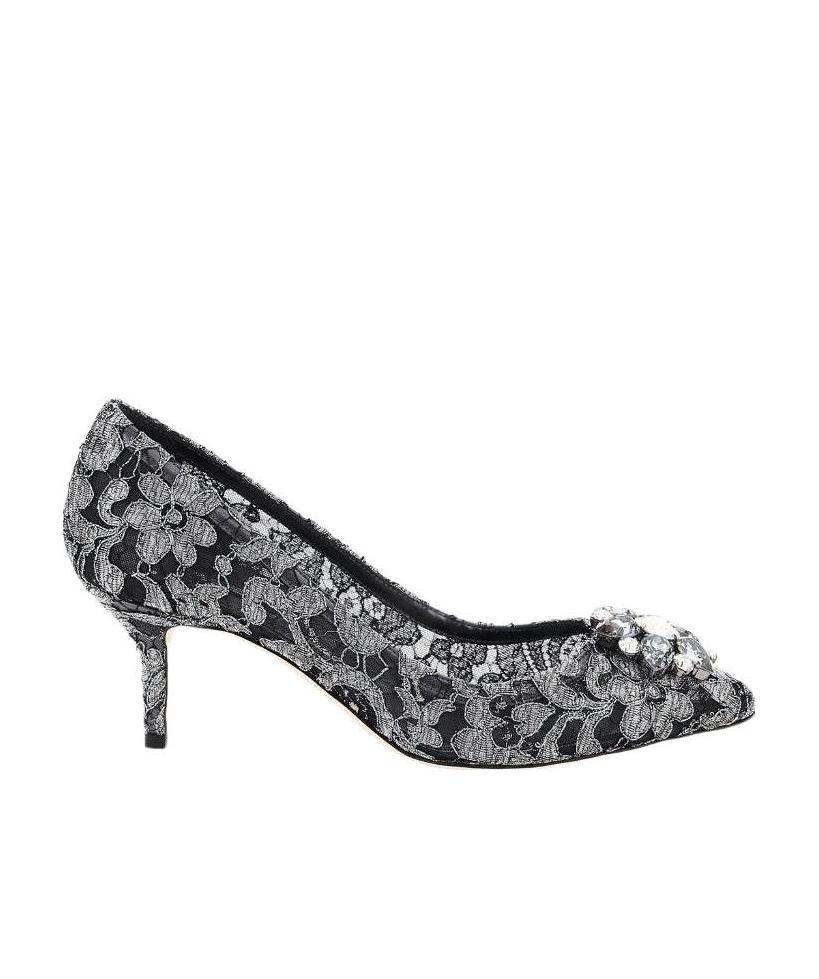 Dolce & Gabbana Bellucci 60 Lurex Lace Pumps With Brooch Detail In Gray