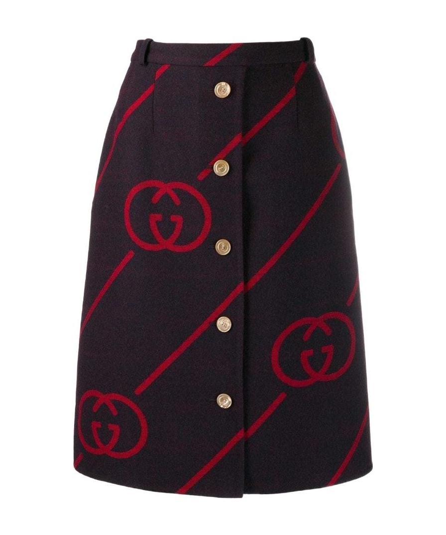 Gucci Interlocking G Reversible Wool Skirt In Blue