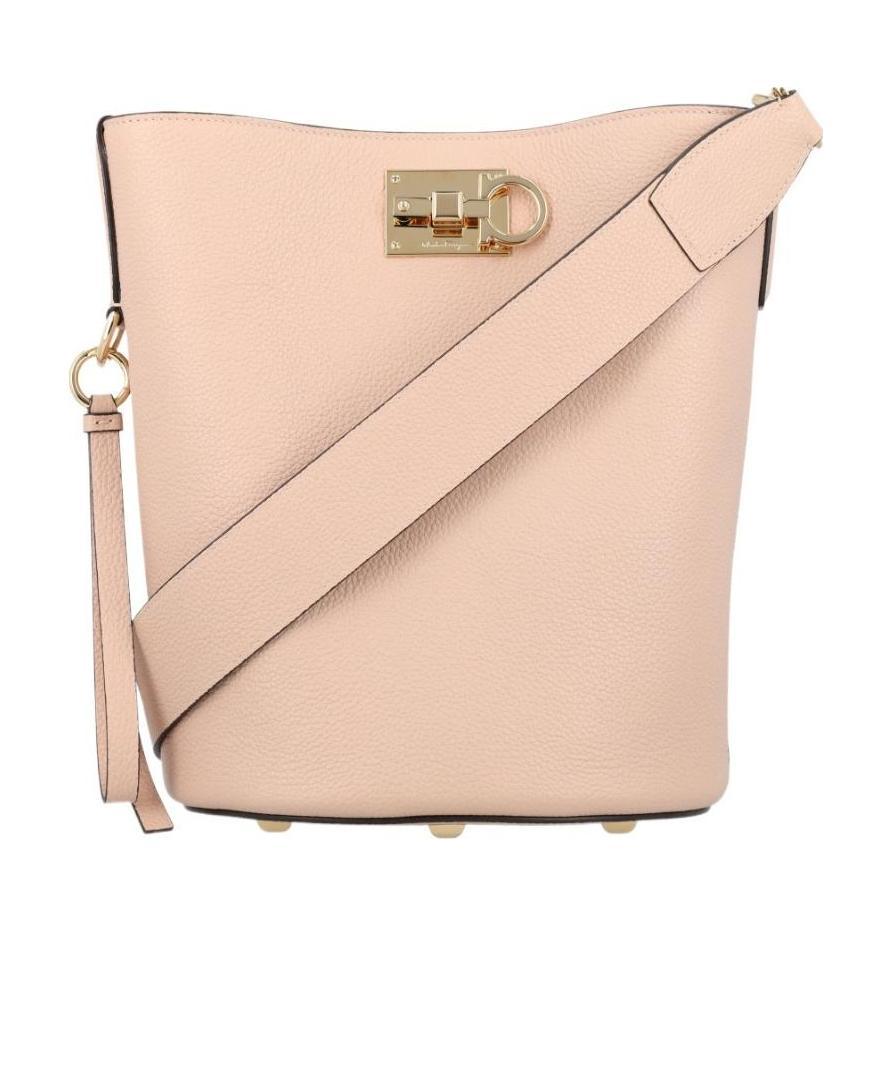 FERRAGAMO STUDIO GRAINED-LEATHER BUCKET BAG