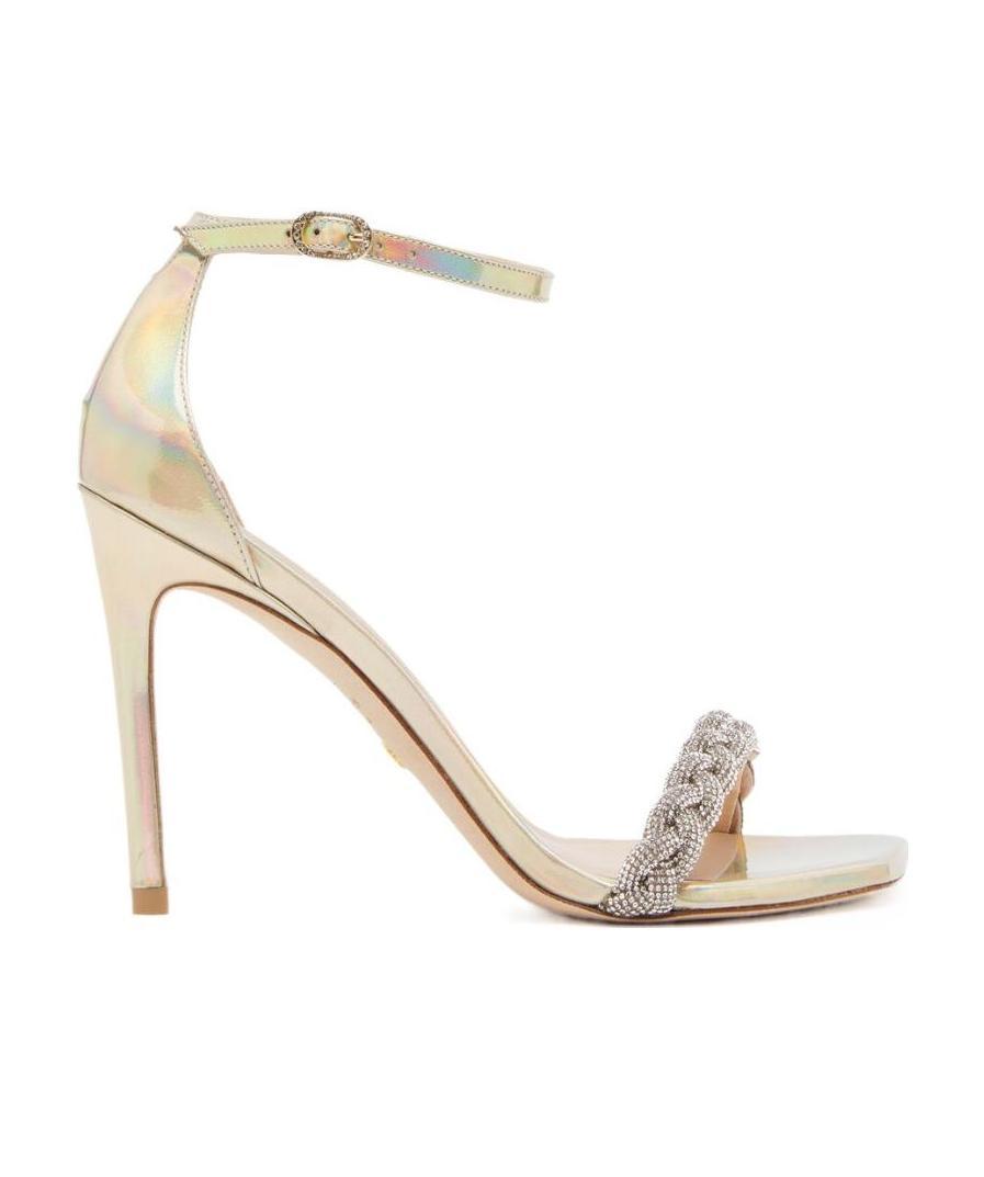 Stuart Weitzman Crystal-embellished Iridescent Sandals In Nude