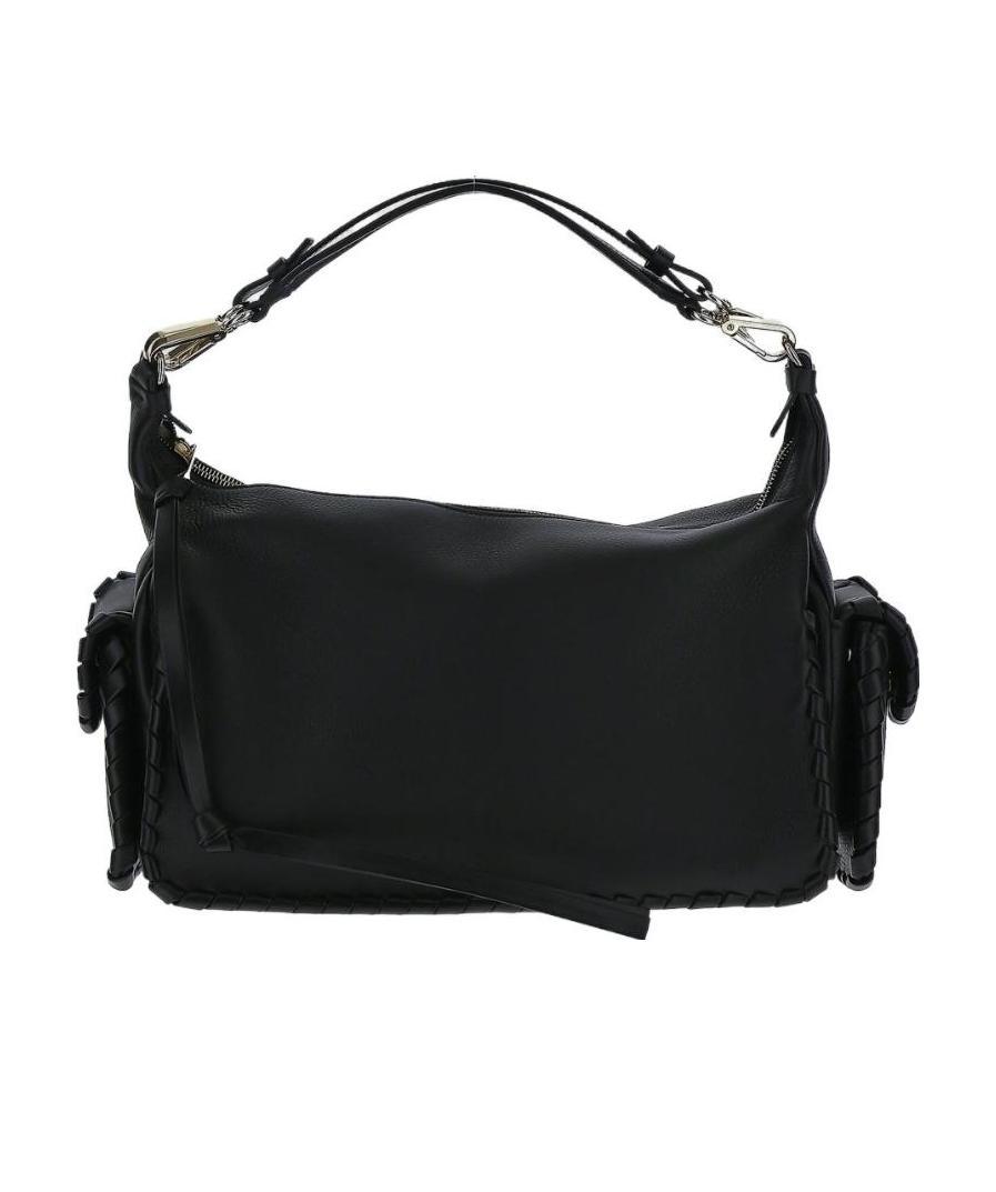 Chloé Textured Leather Nahir Shoulder Bag With Gold Metal Trim In Black