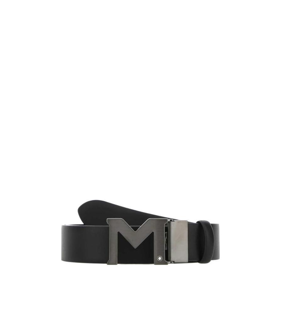 Montblanc Leather Buckle Belt In Black