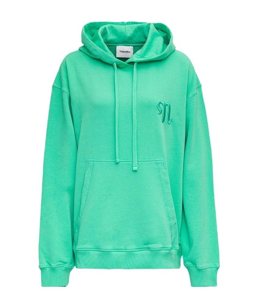 Nanushka Logo Drawstring Organic Cotton Hoodie In Green