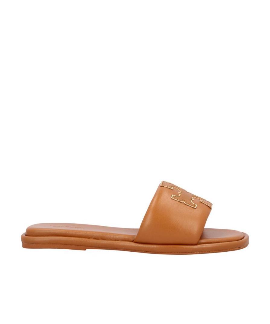Tory Burch Double T Sport Slide Sandals In Brown