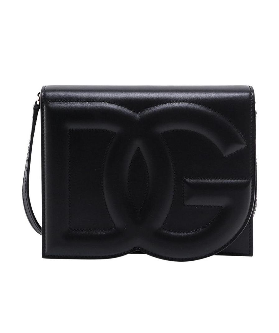 Dolce & Gabbana Leather Embossed-logo Crossbody In Black