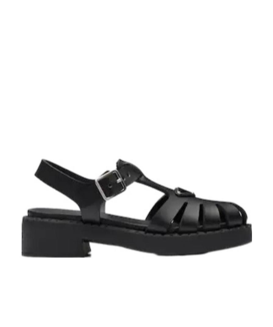 Prada Triangle Logo-plaque Buckled Sandals In Black