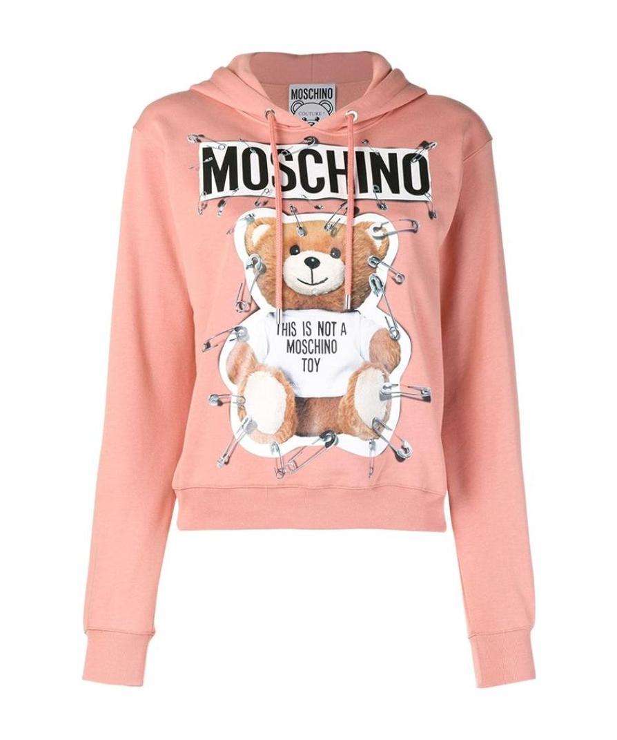 Moschino Don't Pin Teddy Bear Printed Hooded Sweater In Pink