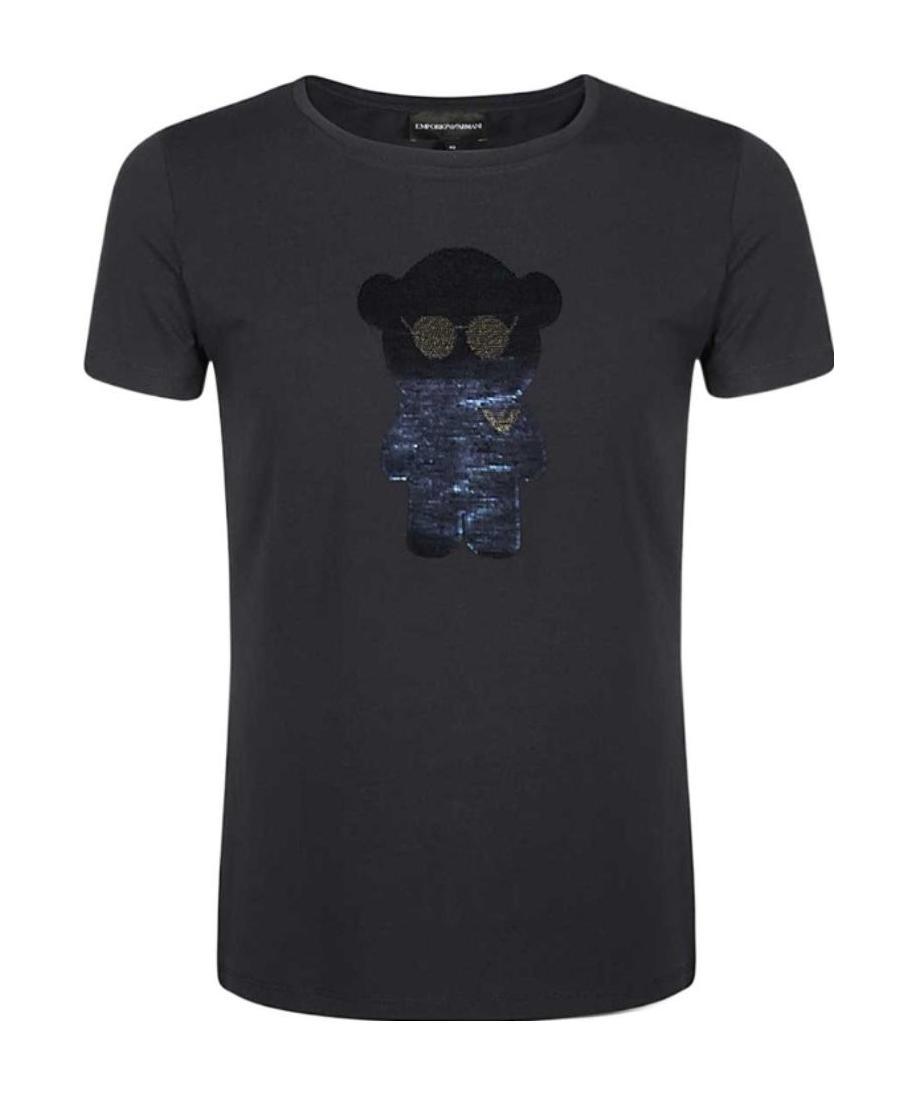 EMPORIO ARMANI BEAR PATTERN ROUND COLLAR SHORT-SLEEVED T-SHIRT