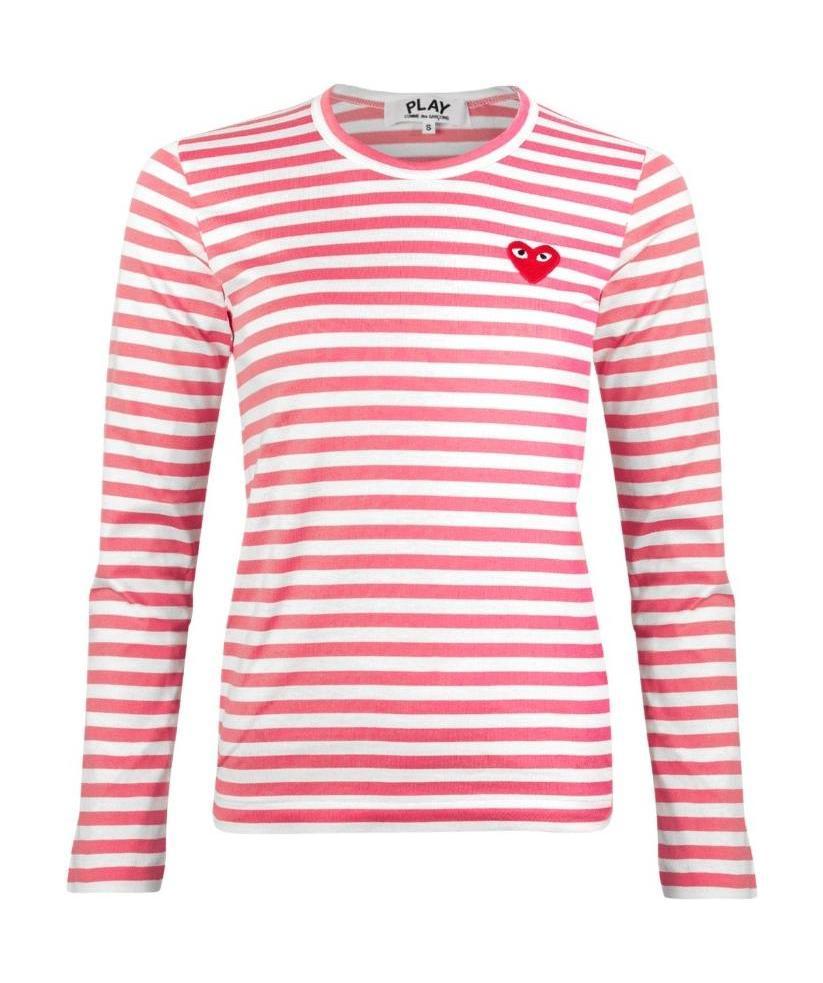 Shop Comme Des Garçons Play Logo Striped Long-sleeved T-shirt In Pink