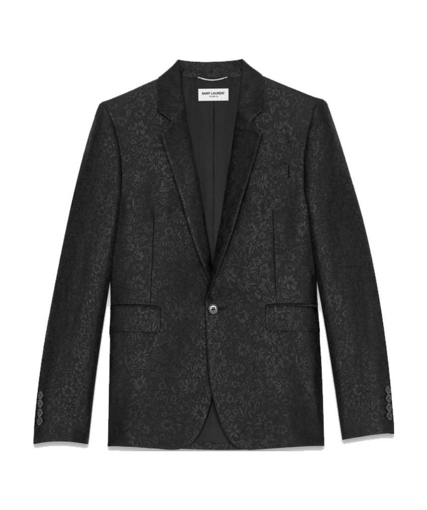 Saint Laurent Floral Jacquard Single-breasted Blazer In Black