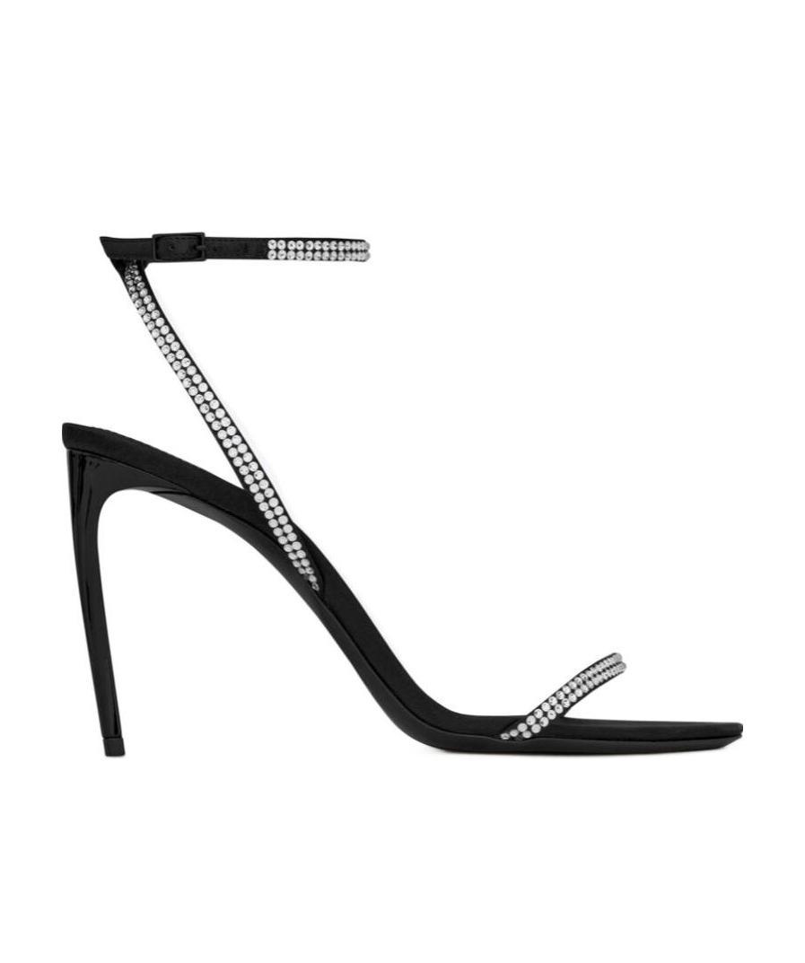 Saint Laurent Ava 105mm Rhinestone-embellished Sandals In Black