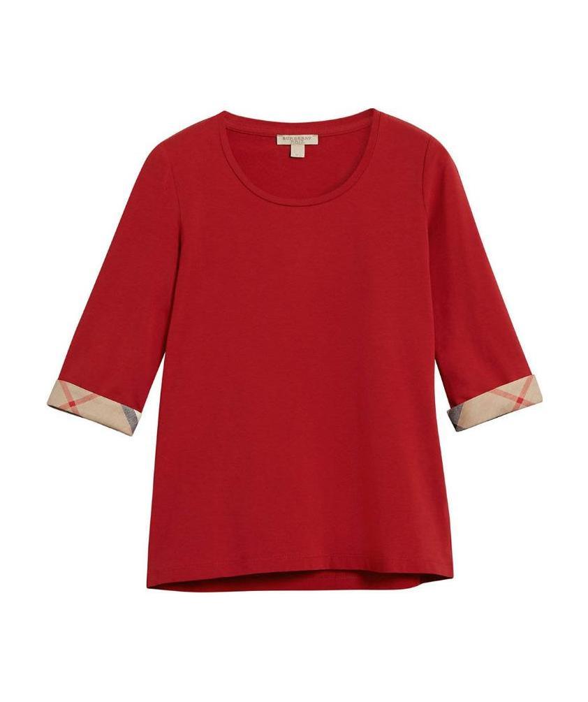 Burberry Check Cuff T-shirt In Red