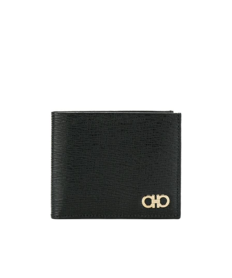 Ferragamo Black Hammered Calfskin Gancini Wallet In Black