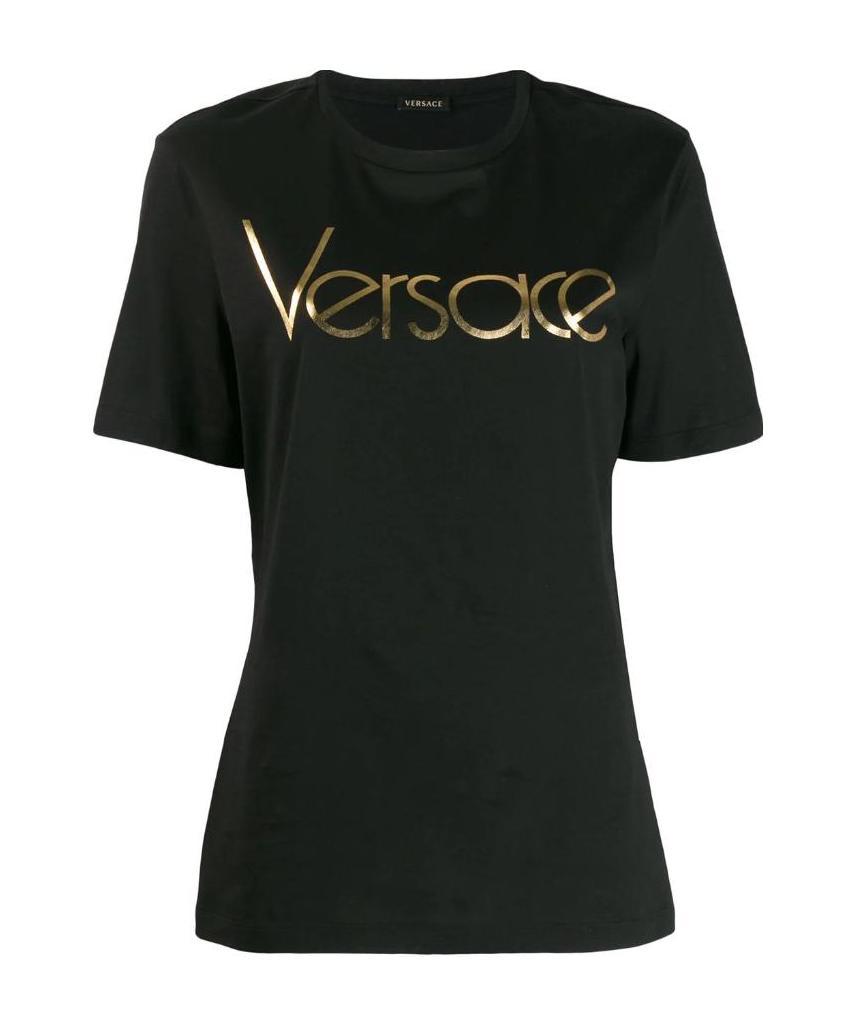 Versace Logo Metal T-shirt In Black