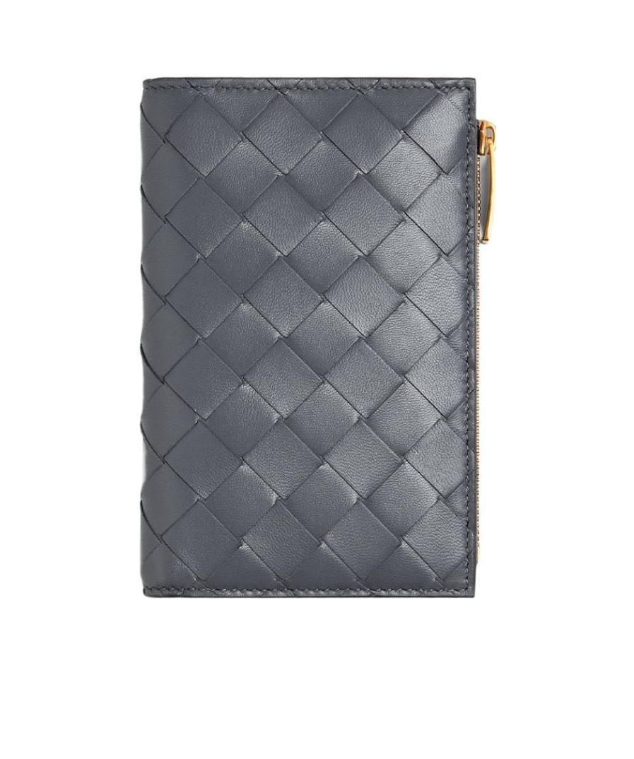 Bottega Veneta Logo Zipper Wallet In Gray