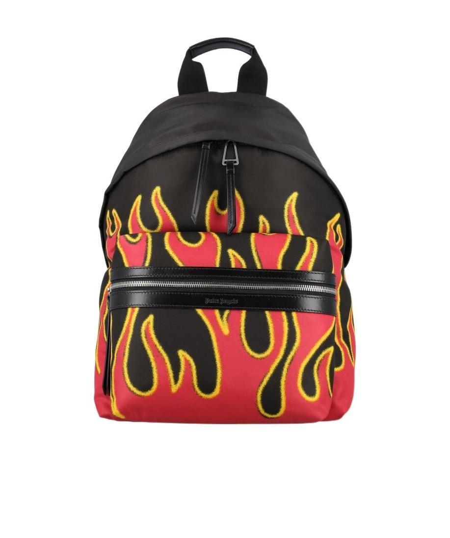 Palm Angels Flames Print Backpack In Black