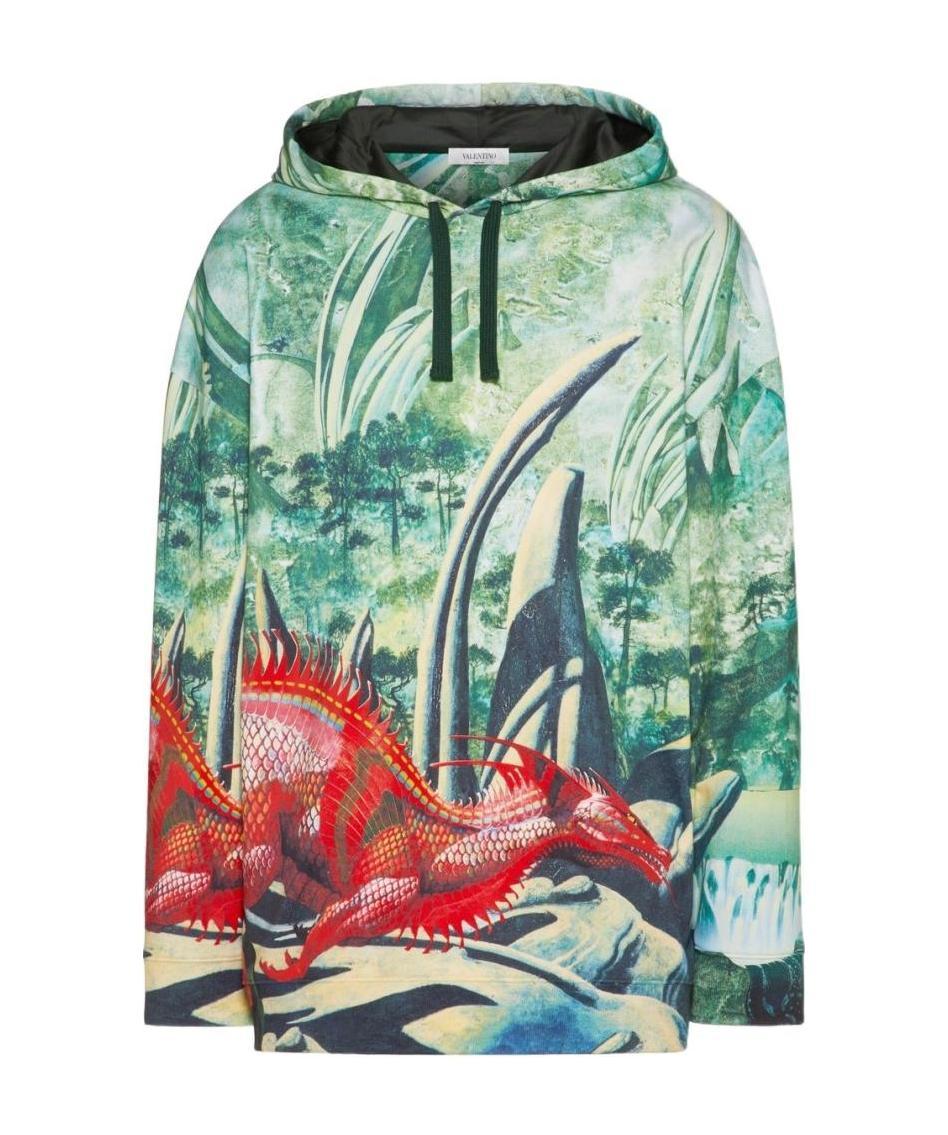 Valentino Red Dragon Print Hoodie In Blue