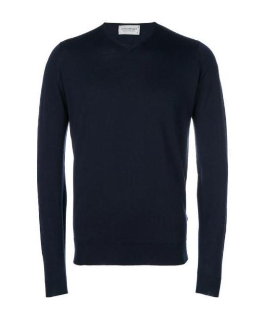 John Smedley Navy Blue V-neck Sweater In Black