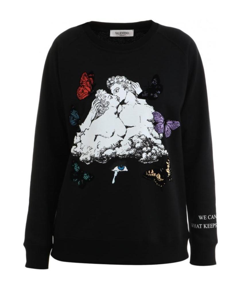 Valentino Logo Printed Hoodie In Black