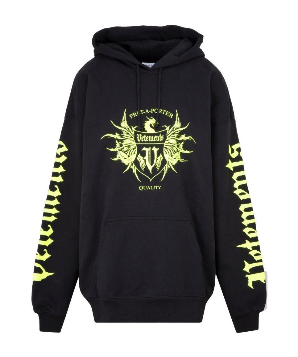 Vetements Logo-print Cotton-blend Hoodie In Black