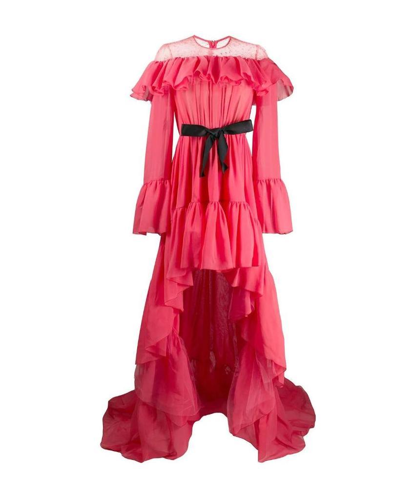 Giambattista Valli Asymmetric Ruffled Gown In Red