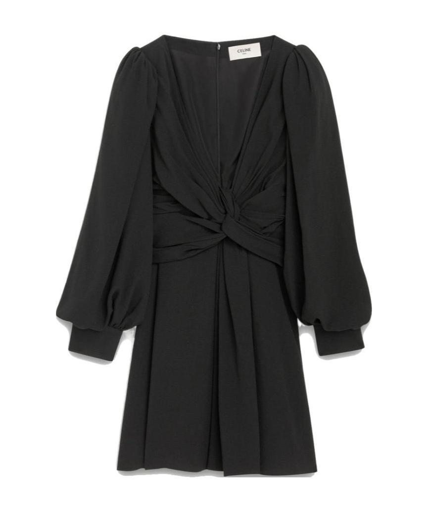 Celine Acetic Acid And Viscose Fiber Knit Dress With Long Sleeves In Black