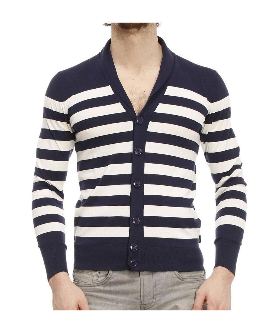 Armani Jeans Striped Cardigan In Black