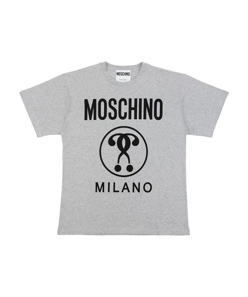 Moschino Double Question Mark Plain Knitted T-shirt In Gray