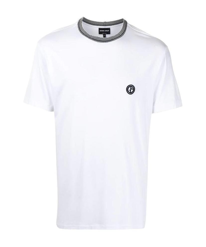 Giorgio Armani Knit-collar Embroidered Logo T-shirt In White