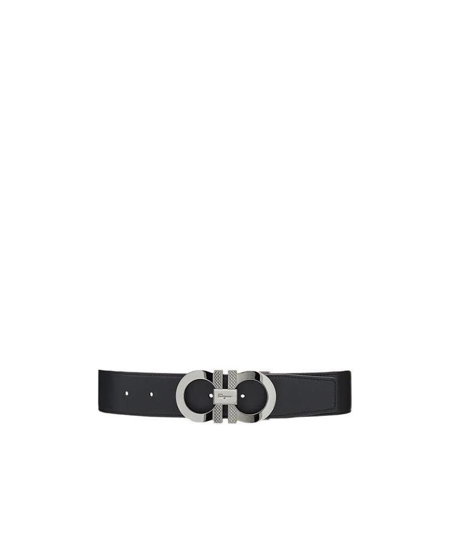 Ferragamo Reversible And Adjustable Gancini Belt In Black