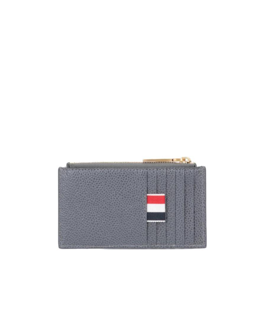Thom Browne Logo Stripe Card Bag In Gray