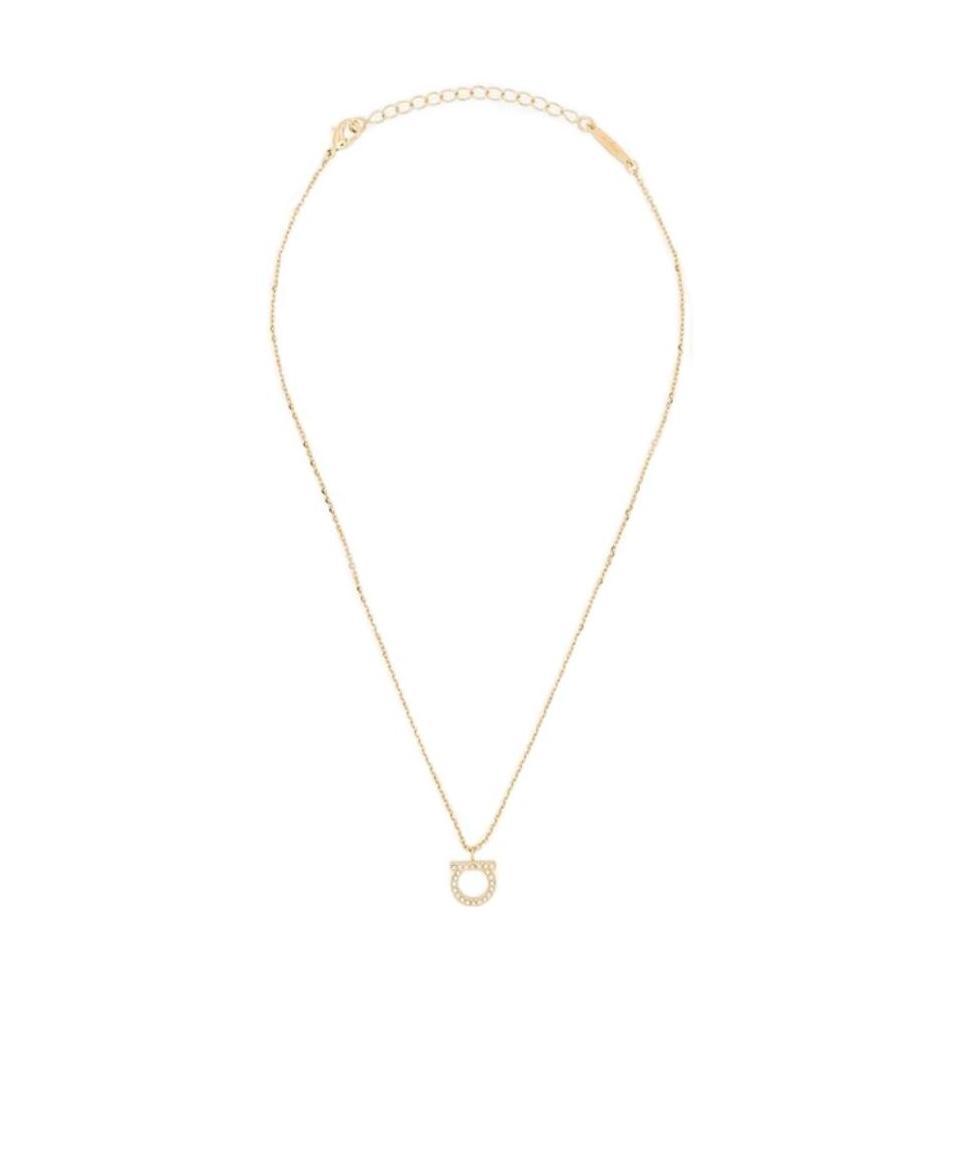 Shop Ferragamo Gancini Crystals Necklace In Yellow